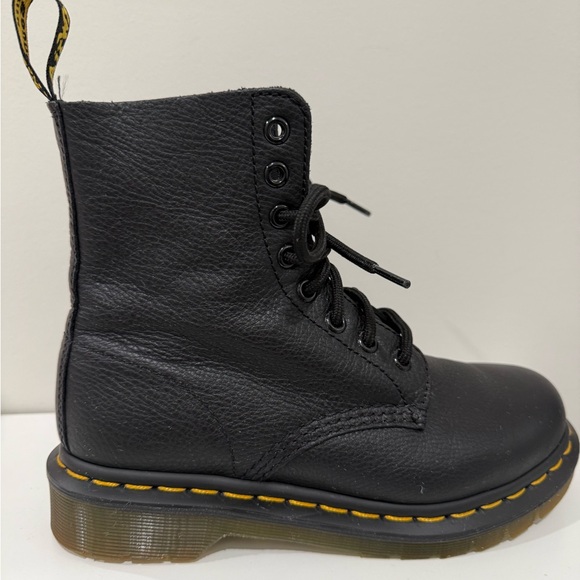 Dr. Martens Black Leather Lace-Up Combat Boots with Yellow Stitching main image 4